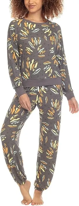 Honeydew Intimates Star Seeker Brushed Jersey Lounge Set (Charcoal Bananas) Women's Pajama Sets