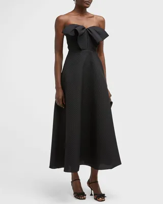 Strapless Bow-Front Quilted Midi Dress