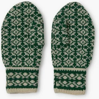 Green And Cream Marcel Wool Gloves