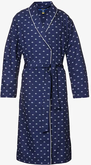 Mens Navy Logo Logo-print Cotton Robe