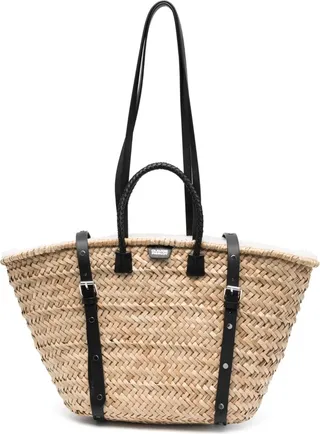 Straw And Shearling Tote Bag