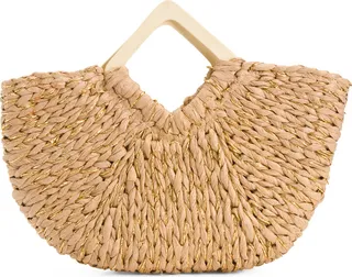 Straw Tote With Wooden Handles