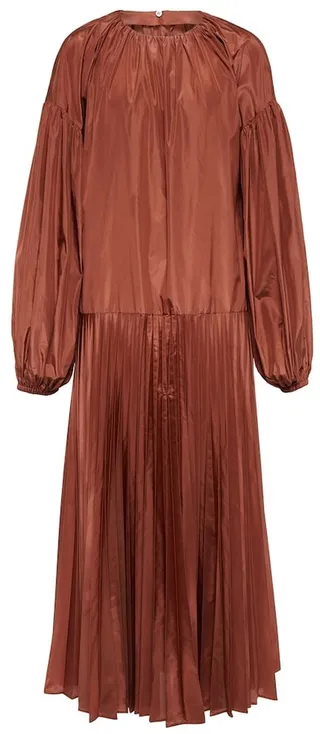 Pleated silk-blend taffeta midi dress