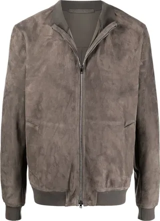 Bomber-Style Zip-Up Suede Jacket