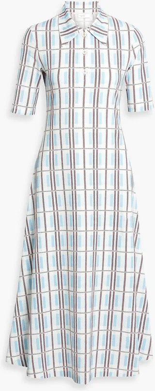 Checked stretch-cotton midi dress