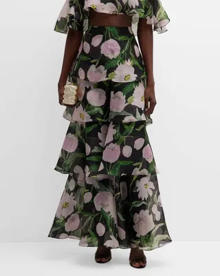 Tiered Ruffle Floral Print Palazzo Pant
