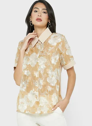 Floral Motif Textured Shirt