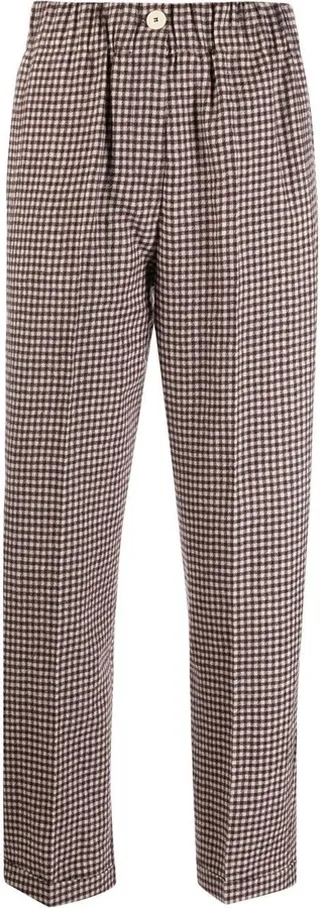 Check-Pattern Straight-Leg Trousers