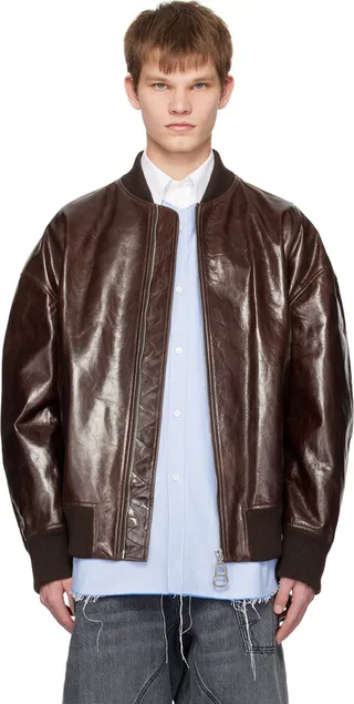 JW Anderson Brown Leather Bomber Jacket