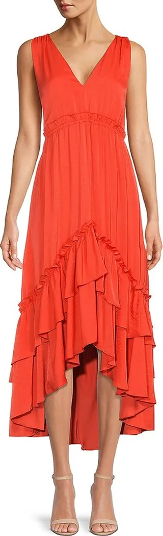 Lenny Tiered Asymmetric Midi Dress