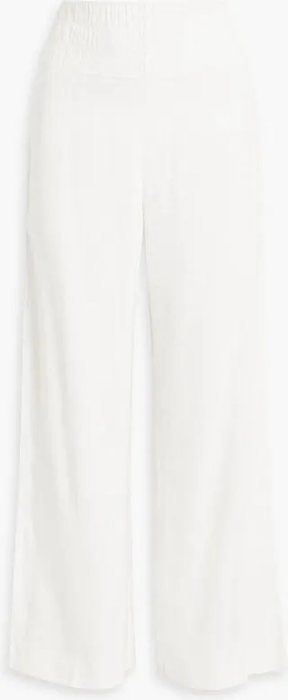 Shirred linen-blend wide-leg pants