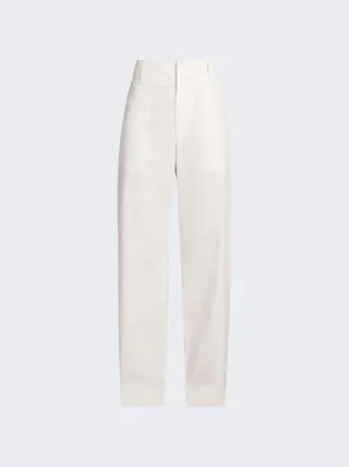 Compact Cotton Straight-Leg Trousers String White