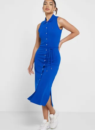 Polo Neck Button Detail Dress