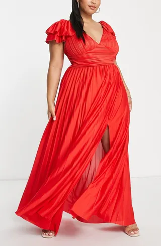 Curve Ruffle Cap Sleeve Pleated Gown