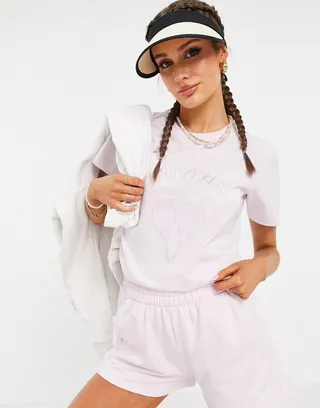 adidas Originals Tennis Luxe logo T-shirt in pearl pink