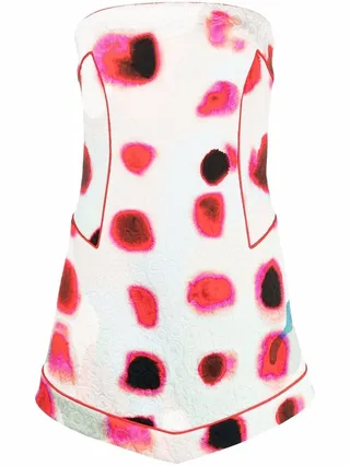 Polka Dot-Print Strapless Dress