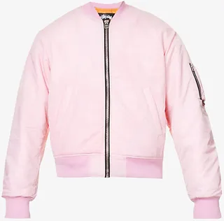 ens Pink Ribbed-collar Boxy-fit Shell Bomber Jacket