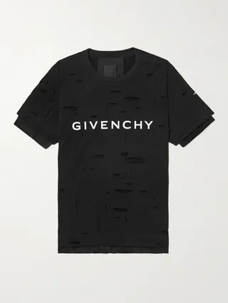 Logo-Print Distressed Cotton-Jersey T-Shirt