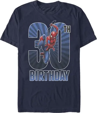 Men's Marvel Spider-Man Swinging 30th Birthday T-Shirt - Navy Blue - Large