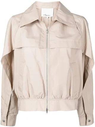Cape-Sleeves Boxy Zip-Up Jacket