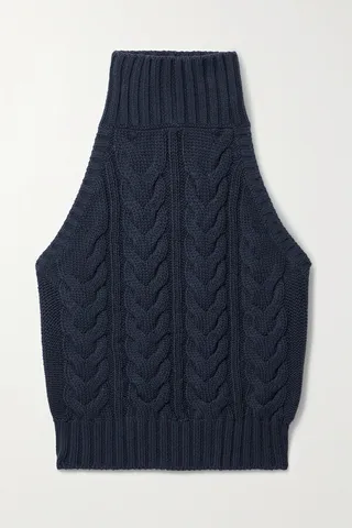 Max Mara - Stallo Cropped Cable-knit Cotton Halterneck Top - Blue
