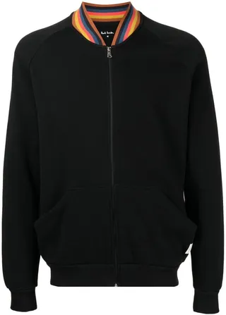 Stripe-Collar Zip-Up Jacket