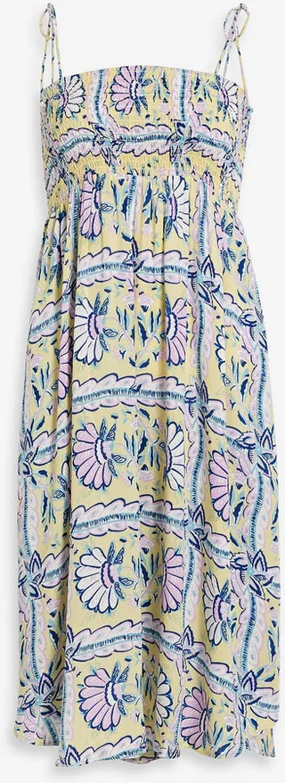 Hupa shirred printed voile midi dress