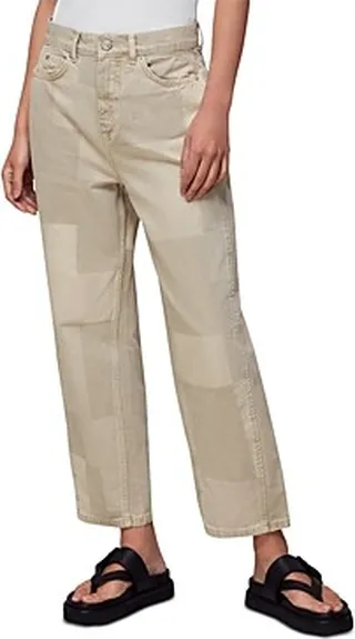 Whistles Cotton Authentic Patchwork High Rise Boyfriend Jeans in Stone