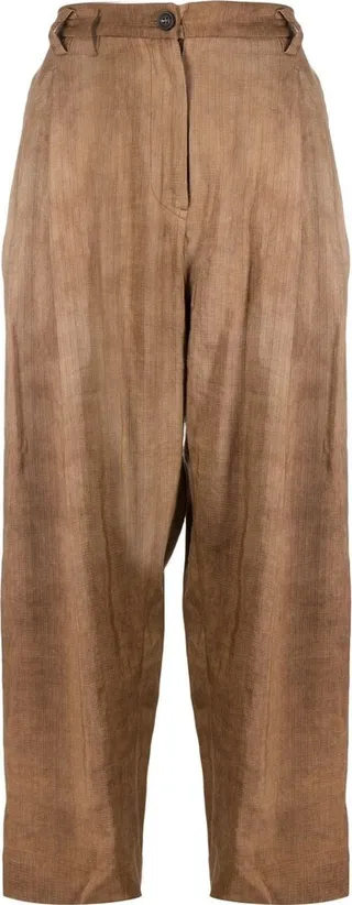 Grid Pleat-Detail Cropped Trousers