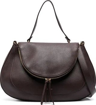 Curved Grained-Leather Tote Bag