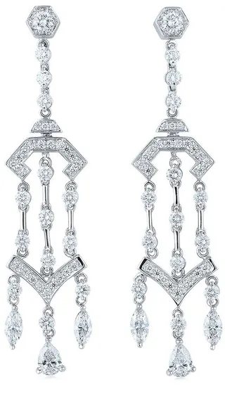 18kt white gold diamond Pagoda chandelier earrings