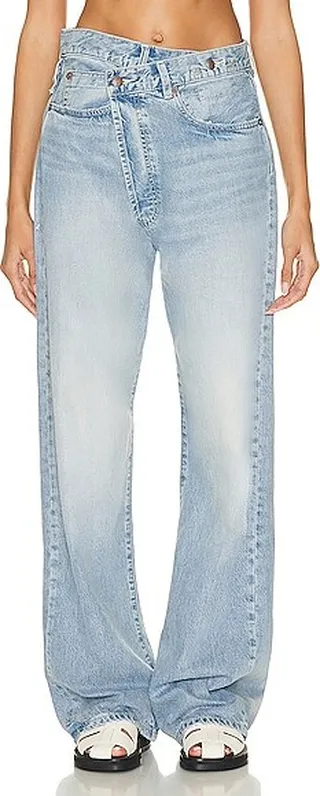 R13 Wideleg Cross Over Jean in Blue