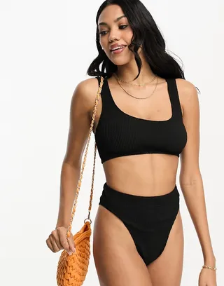 ASOS DESIGN Fuller Bust mix and match crinkle skinny scoop crop bikini top in black