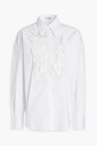 Bead-embellished appliquéd cotton-blend poplin shirt