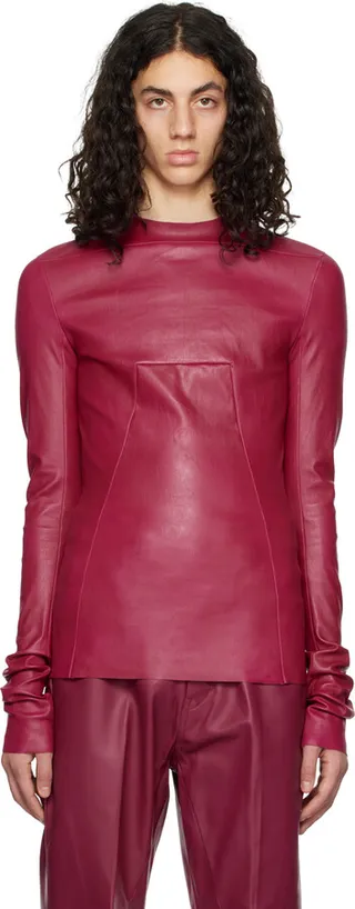 Rick Owens Pink Edfu Leather Long Sleeve T-Shirt