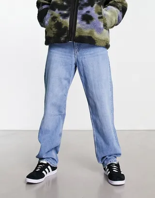 Bershka baggy jeans in mid blue