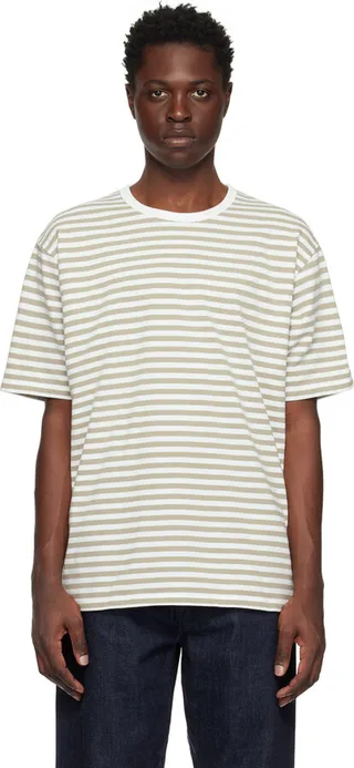 Nanamica Taupe & White Striped T-Shirt