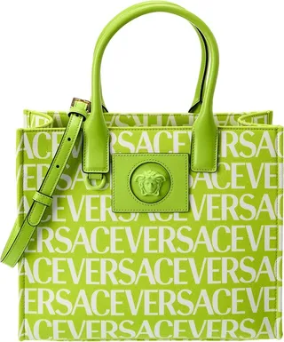 Versace Logo Canvas & Leather Tote