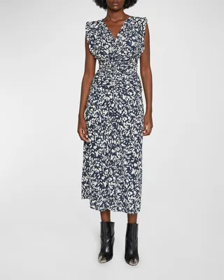 Lilia Abstract-Print Ruched Midi Dress