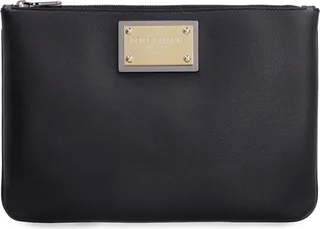 Logo Detail Flat Leather Pouch