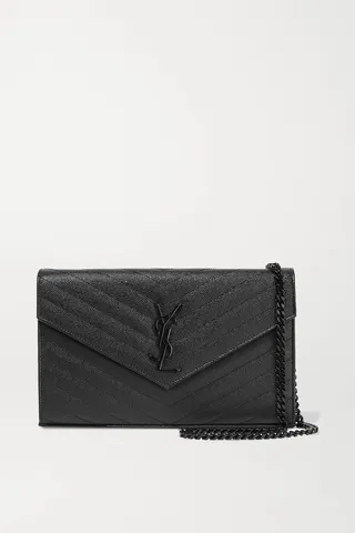 SAINT LAURENT - Monogramme Mini Quilted Textured-leather Shoulder Bag - Black