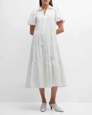 Havana Tiered Puff-Sleeve Shirtdress