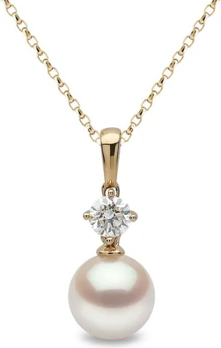 18kt yellow gold Classic Akoya pearl and diamond necklace