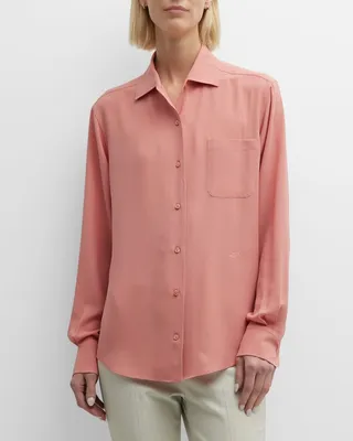 Andre Button-Front Crepe Sable Blouse