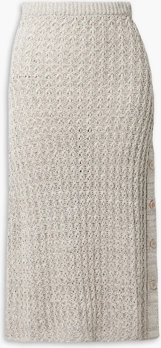 Open-knit linen and cotton-blend midi skirt