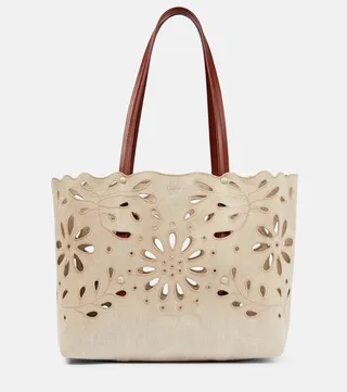 Kamilla Medium broderie anglaise linen tote
