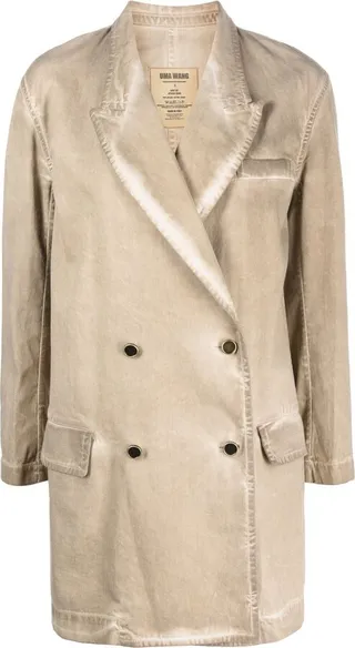 Bleached-Effect Double-Breasted Coat