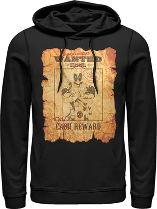 Men's Marvel Deadpool Wanted Poster Pull Over Hoodie - Black - Small