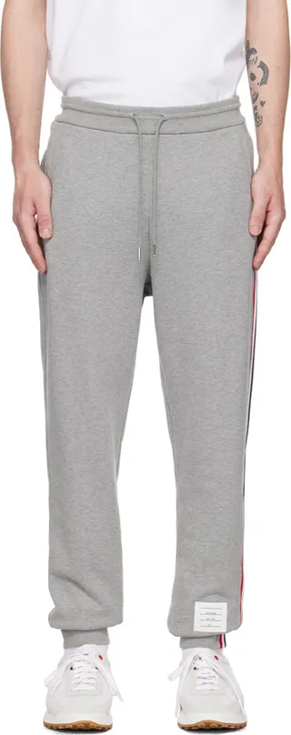Thom Browne Gray Left Stripe Sweatpants