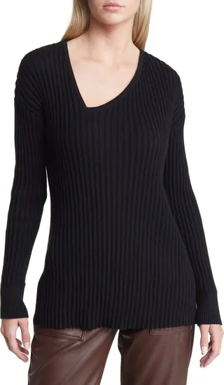 Asymmetric V-Neck Tunic Sweater